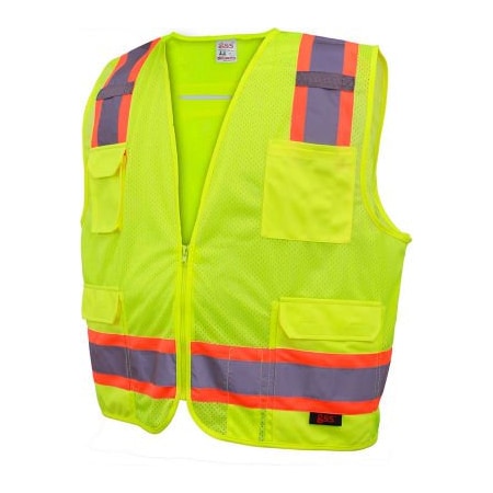 Gss Safety Fall Protection Hi-Vis Safety Vest XL Class 2 6 Pockets 1503-XL